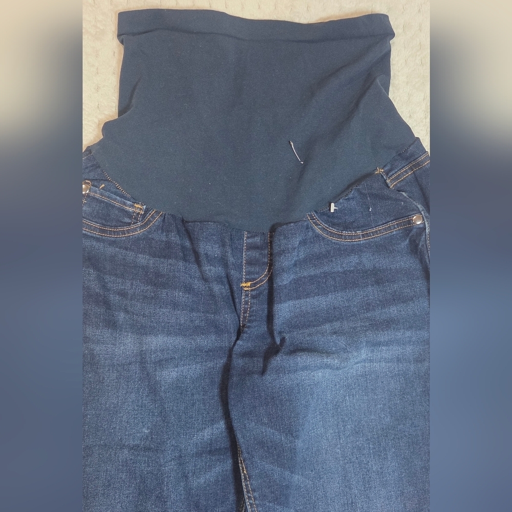 Motherhood Maternity Jeans Size L Dark denim flare 5 pocket. - Picture 3 of 11